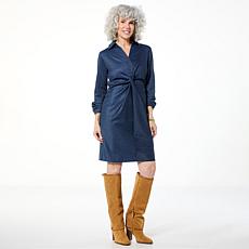 "As Is" Colleen Lopez Denim Print Twist-Front Ponte Dress