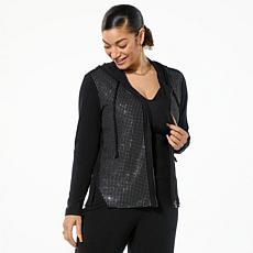 "As Is" Colleen Lopez Embellished Sweater Knit Zip-Front Hooded Car...