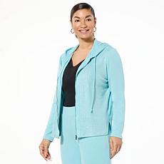 "As Is" Colleen Lopez Embellished Sweater Knit Zip-Front Hooded Car...