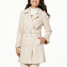 "As Is" Colleen Lopez Faux Leather Coat with Ruffle Cuffs