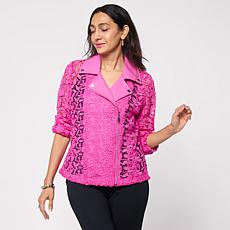 "As Is" Colleen Lopez Lace Moto Jacket with Solid Trim