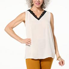 "As Is" Colleen Lopez Lace-Trim Satin Tank
