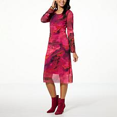 "As Is" Colleen Lopez Long Sleeve Printed Mesh Dress