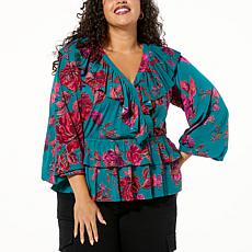 "As Is" Colleen Lopez Printed Knit Ruffle Blouse