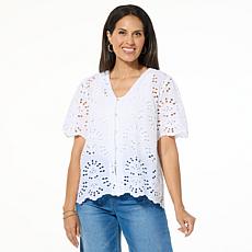 "As Is" Colleen Lopez Relaxed Eyelet Shirt Jacket