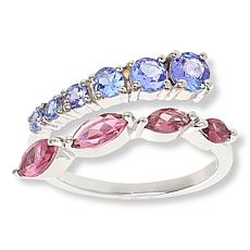 "As Is" Colleen Lopez Sterling Tanzanite & Pink Tourmaline Bypass Ring