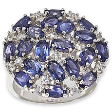 "As Is" Colleen Lopez Strling Silvr Iolite & Zircon Round Cluster Ring