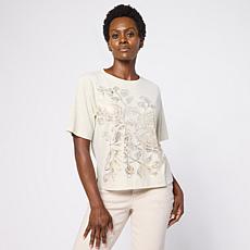 "As Is" Democracy Screen-Printed Fog Foil Elbow Sleeve Knit Top