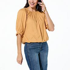 "As Is" Democracy Smocked Bubble Hem Woven Top