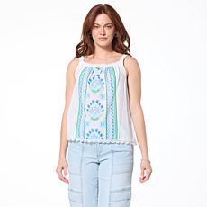 "As Is" Democracy Woven Embroidered Square Neck Tank