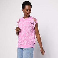 "As Is" DG2 by Diane Gilman Burnout Lace Everyday Jersey Easy Top