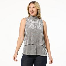 "As Is" DG2 by Diane Gilman Burnout Velvet Mock Neck Easy Tank