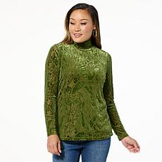 "As Is" DG2 by Diane Gilman Burnout Velvet Mock-Neck Top