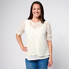"As Is" DG2 by
Diane Gilman Corded Lace Puff Sleeve Easy Top