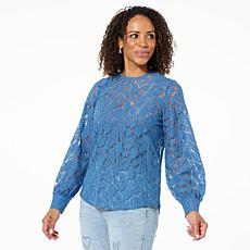 "As Is" DG2 by Diane Gilman Corded Lace Shirttail Blouse