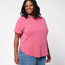 "As Is" DG2 by Diane Gilman Cotton Jersey 3D Floral Embellished Tee