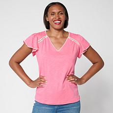 "As Is" DG2 by Diane Gilman Cotton Modal Slub Flutter Sleeve Top