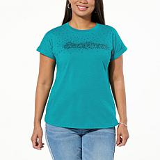 "As Is" DG2 by Diane Gilman Everyday Jersey Rhinestone Embellished Tee