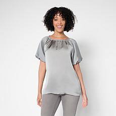 "As Is" DG2 by Diane Gilman Hammered Satin Bubble Sleeve Top