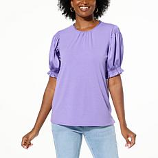 "As Is" DG2 by Diane Gilman Just Like Silk & Jersey Knit Combo Top