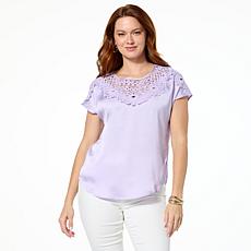 "As Is" DG2 by Diane Gilman Just Like Silk Crochet Lace Yoke Dolman...