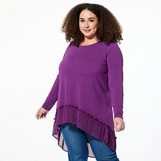 "As Is" DG2 by Diane Gilman Mixed Media Hi-Low Pleated Hem Drama Top