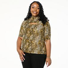 "As Is" DG2 by Diane Gilman Mock-Neck Top with Chest Keyhole