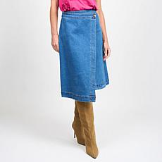 "As Is" DG2 by Diane Gilman New Classic Stretch Denim Wrap Skirt