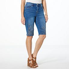 "As Is" DG2 by Diane Gilman New Classic Stretch Embroidered Bermuda...