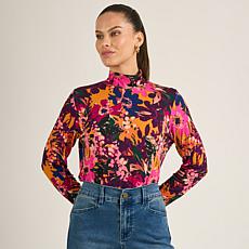 "As Is" DG2 by
Diane Gilman Printed Knit Mock-Neck Top