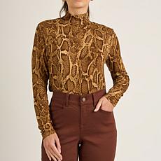 "As Is" DG2 by
Diane Gilman Printed Knit Mock-Neck Top