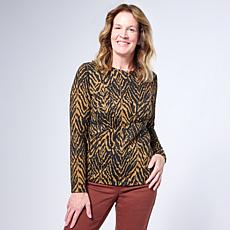 "As Is" DG2 by Diane Gilman Ruched Asymmetric Seam Long Sleeve Top