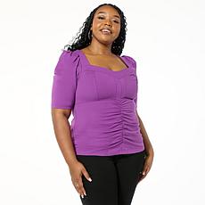 "As Is" DG2 by Diane Gilman Ruched Puff-Sleeve Top