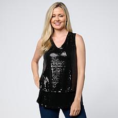 "As Is" DG2 by Diane Gilman Sequin Front Combo Easy Tank