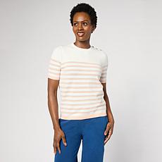 As Is DG2 by Diane Gilman Softease Short-Sleeve Striped Sweater