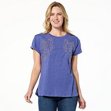 "As Is" DG2 Embroidered Embellished Crewneck Top