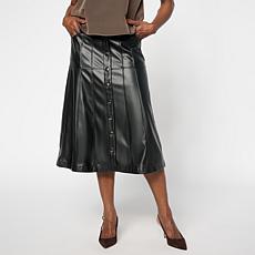 "As Is" Diane Gilman Panelled Midi Skirt in Faux Leather