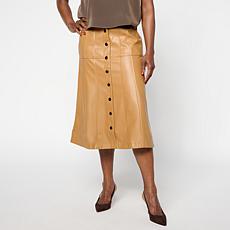 "As Is" Diane Gilman Panelled Midi Skirt in Faux Leather