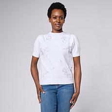 "As Is" Diane Gilman Softease Embellished Puff Sleeve Sweater