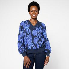 "As Is" Diane Gilman V Neck Jacquard Pullover