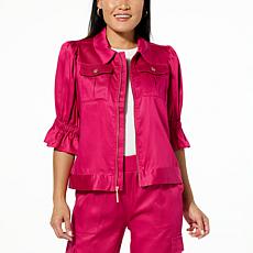 "As Is" G by Giuliana Black Label Puff-Sleeve Zip-Front Jacket