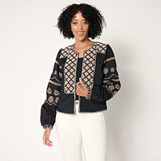 "As Is" G by Giuliana Black Label Woven Beaded Eyelet Jacket