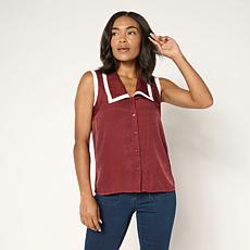 "As Is" G by Giuliana Button-Up Woven Tank with Contrast Trim
