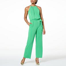 "As Is" G by Giuliana Halter Neck Tie Belt Wide-Leg Jumpsuit