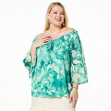 "As Is" G by Giuliana Off-the-Shoulder Printed Aria Mesh Knit Blouse