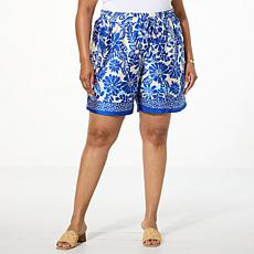 "As Is" G by Giuliana Printed Crepe Beaded Tassel Pull-On Short