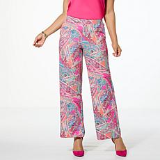 "As Is" G by Giuliana Printed Satin Wide-Leg Pull-On Pant