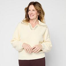 "As Is" G by Giuliana Rhinestone Collar Pullover Sweater 