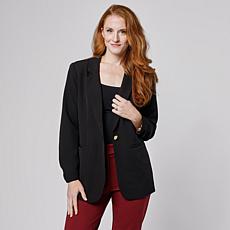 "As Is" G by Giuliana Ruched-Sleeve Woven Girlfriend Blazer