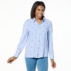 "As Is" G by Giuliana Stretch Satin Polka-Dot Button-Up Blouse